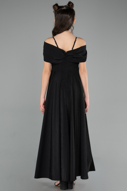 Long Black Satin Girl Dress ABU5910