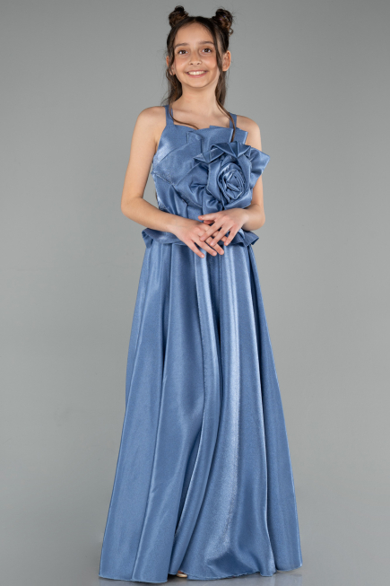 Long Indigo Satin Girl Dress ABU4831