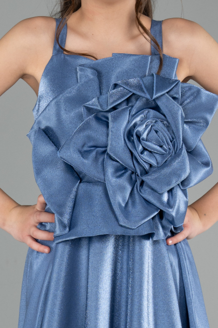Long Indigo Satin Girl Dress ABU4831