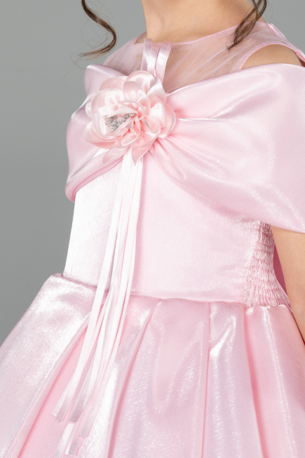 Long Pink Satin Kid Wedding Dress ABG172