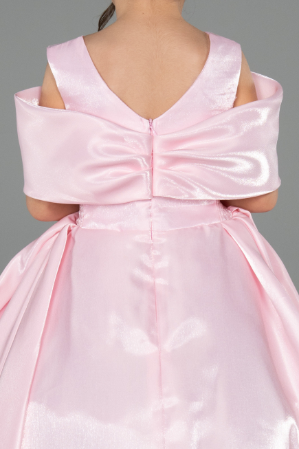 Long Pink Satin Kid Wedding Dress ABG172