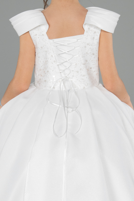 Long White Satin Kid Wedding Dress ABG177
