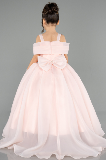 Long Salmon Satin Kid Wedding Dress ABG173