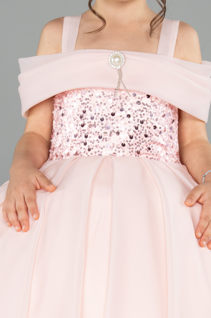 Long Salmon Satin Kid Wedding Dress ABG173