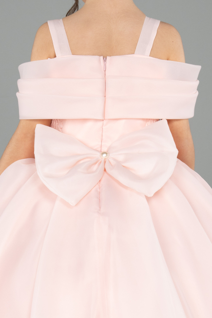 Long Salmon Satin Kid Wedding Dress ABG173