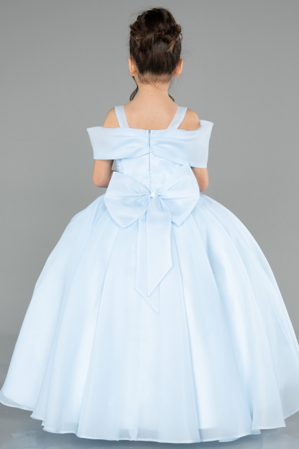 Long Light Blue Satin Kid Wedding Dress ABG175