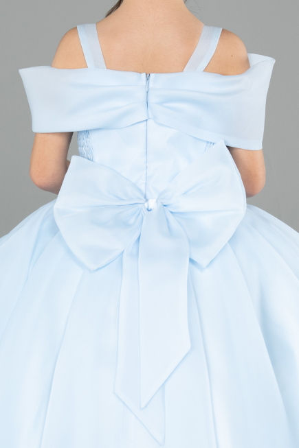 Long Light Blue Satin Kid Wedding Dress ABG175