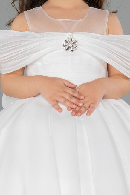 Long White Satin Kid Wedding Dress ABG176