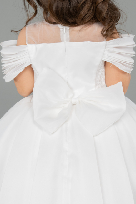 Long White Satin Kid Wedding Dress ABG176