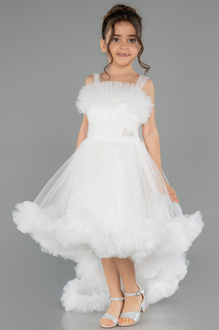 Front Short Back Long White Girl Dress ABO130
