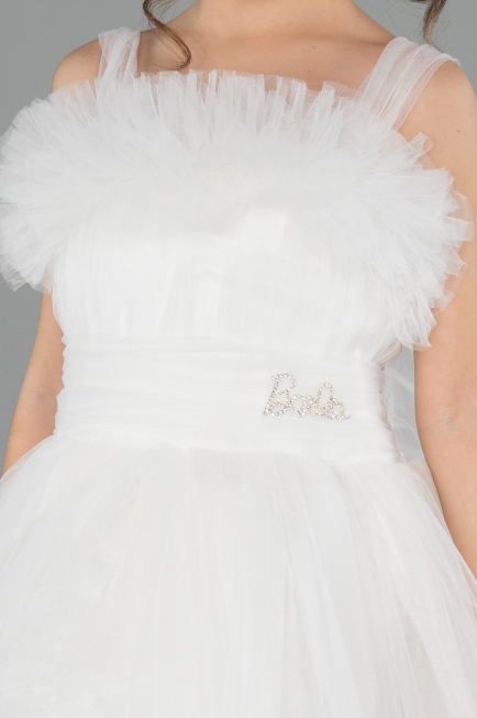 Front Short Back Long White Girl Dress ABO130
