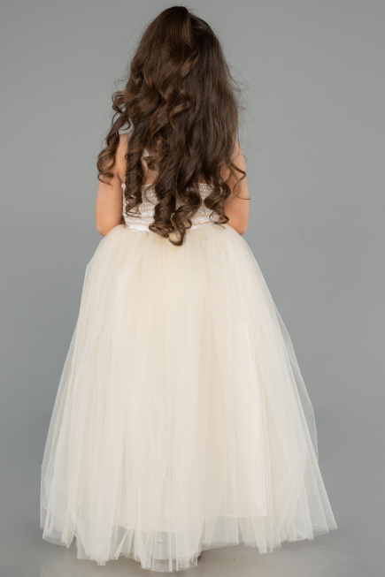 Beige Long Girl Dress ABU3031