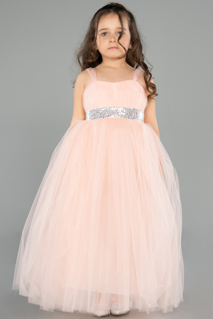Salmon Long Girl Dress ABU3031