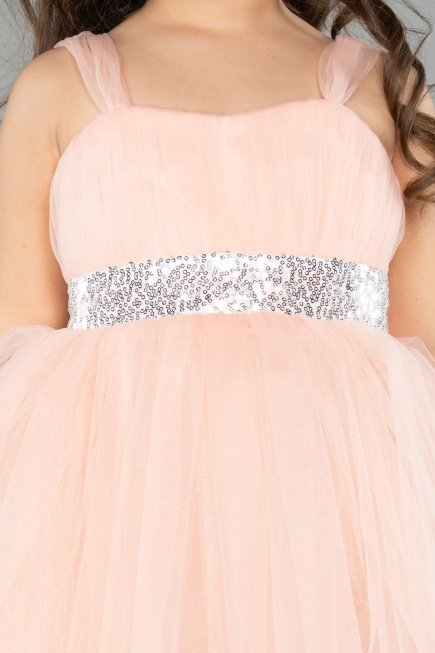 Salmon Long Girl Dress ABU3031