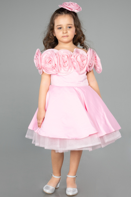 Short Pink Satin Girl Dress ABK2573