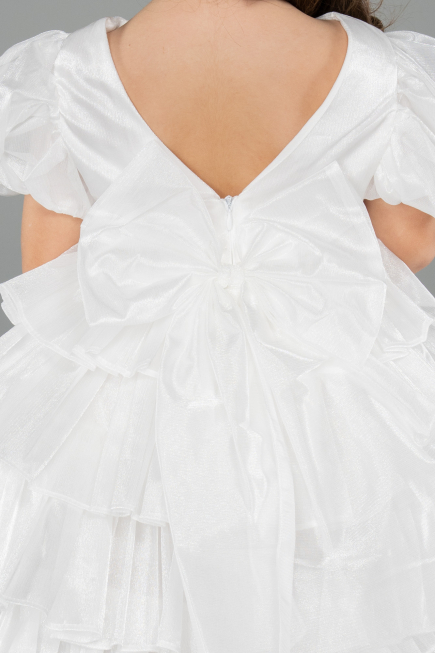 Front Short Back Long White Satin Girl Dress ABO131