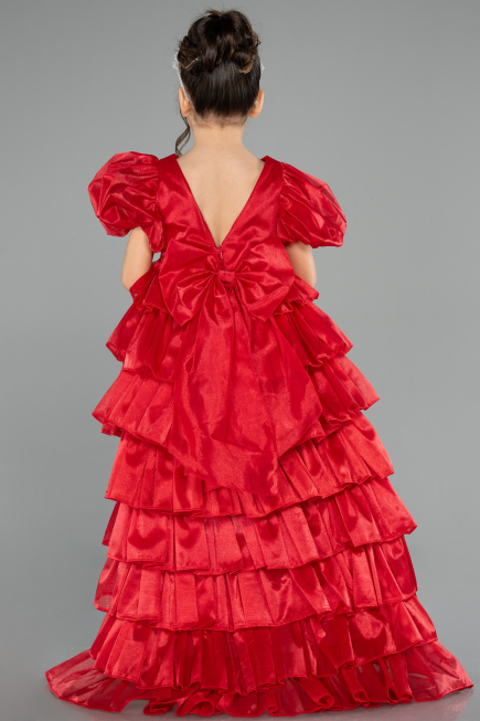 Front Short Back Long Red Satin Girl Dress ABO131
