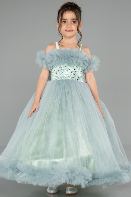 Long Mint Kid Wedding Dress ABG178