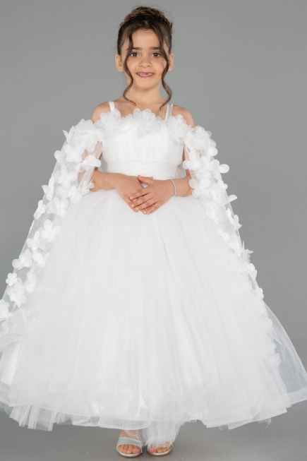Long White Kid Wedding Dress ABG179