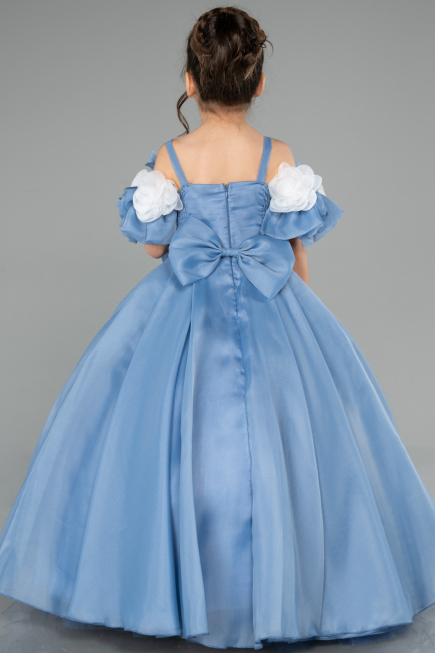 Long Blue Satin Kid Wedding Dress ABG182