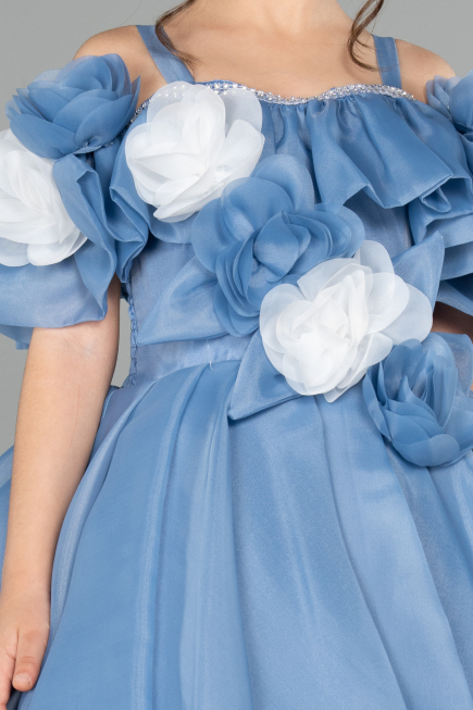 Long Blue Satin Kid Wedding Dress ABG182