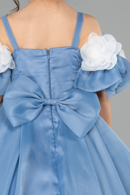 Long Blue Satin Kid Wedding Dress ABG182