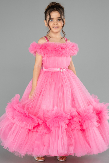 Long Pink Kid Wedding Dress ABG183