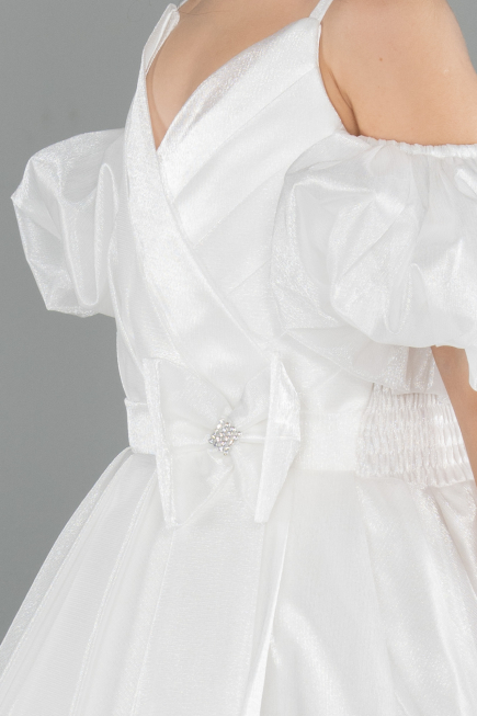 Long White Satin Kid Wedding Dress ABG185