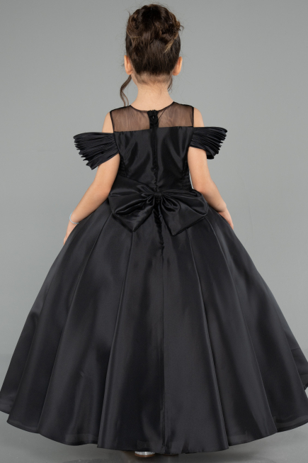 Long Black Satin Kid Wedding Dress ABG176