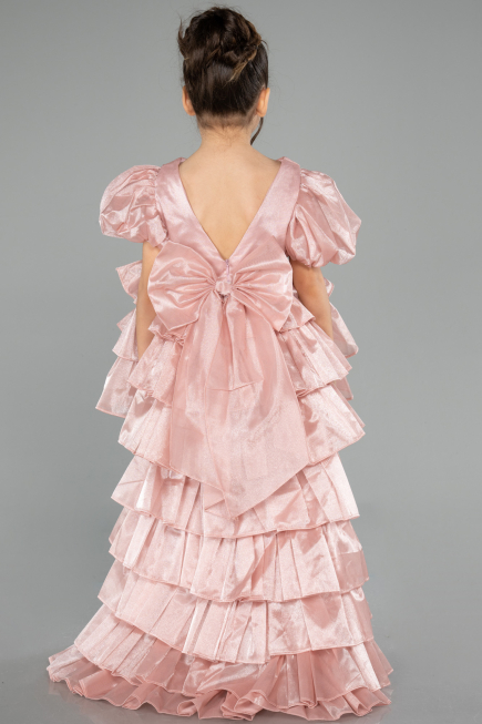 Front Short Back Long Powder Color Satin Girl Dress ABO131