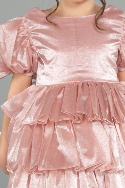 Front Short Back Long Powder Color Satin Girl Dress ABO131