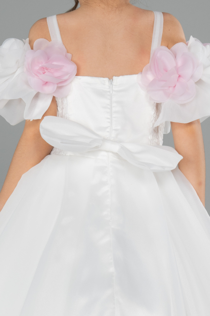 Long White Satin Kid Wedding Dress ABG182