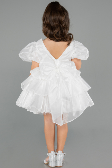Front Short Back Long White Satin Girl Dress ABO131