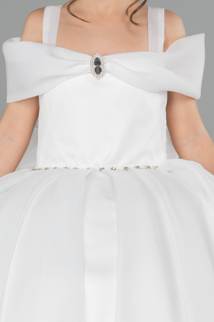 Long White Satin Kid Wedding Dress ABG175