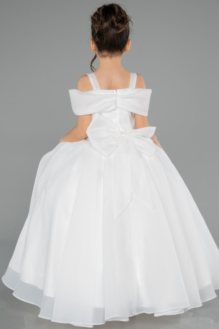 Long White Satin Kid Wedding Dress ABG175