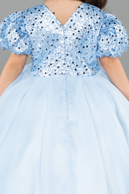 Blue Long Satin Kid Wedding Dress ABG174
