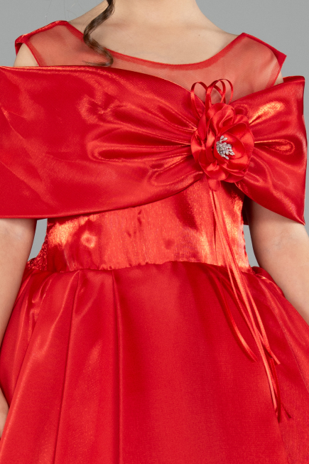Long Red Satin Kid Wedding Dress ABG172