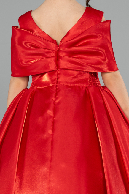 Long Red Satin Kid Wedding Dress ABG172