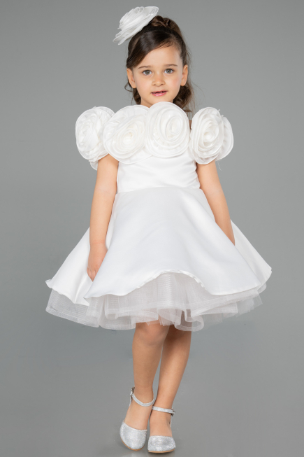 White Short Satin Girl Dress ABK2573
