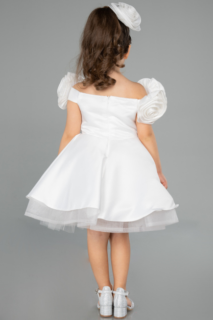 White Short Satin Girl Dress ABK2573
