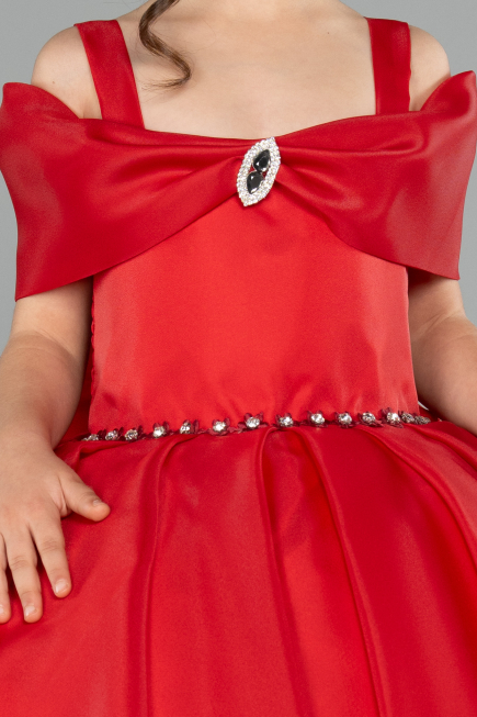 Long Red Satin Kid Wedding Dress ABG175
