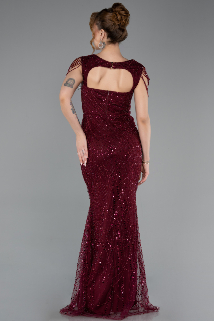 Long Burgundy Beaded Evening Dress ABU5914