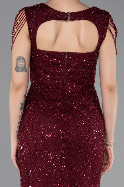 Long Burgundy Beaded Evening Dress ABU5914