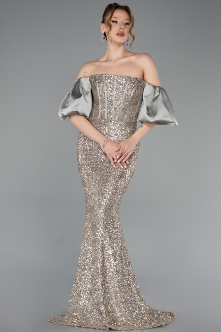 Mint Strapless Sleeve Accessories Long Scaly Evening Gown ABU4308