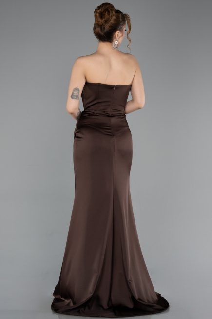Long Brown Satin Prom Gown ABU5923