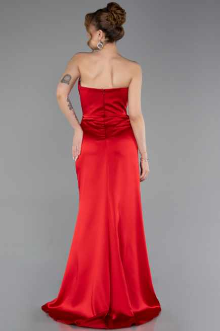 Long Red Satin Prom Gown ABU5923