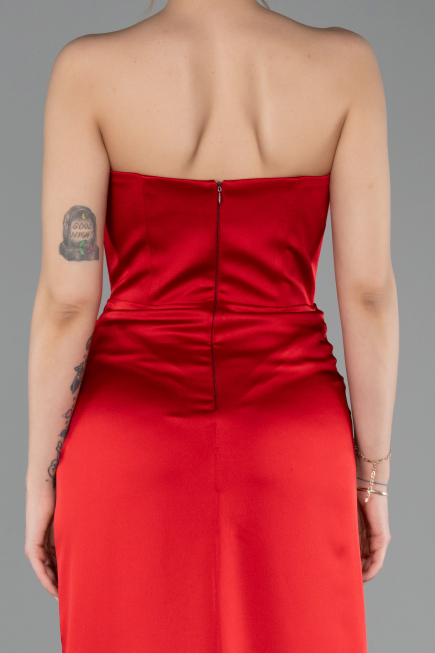Long Red Satin Prom Gown ABU5923