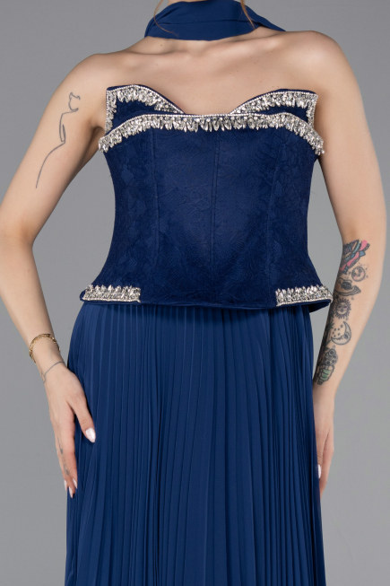 Long Navy Blue Chiffon Evening Dress ABU5917