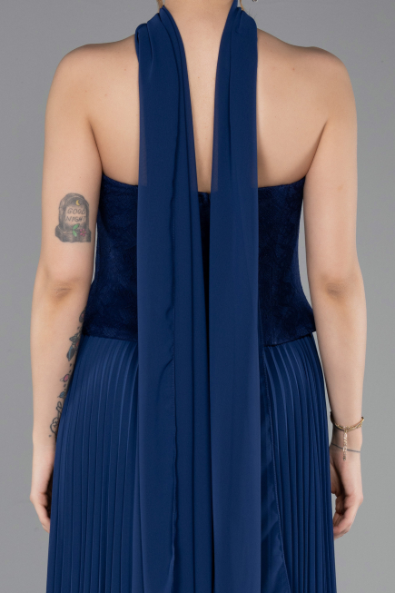 Long Navy Blue Chiffon Evening Dress ABU5917