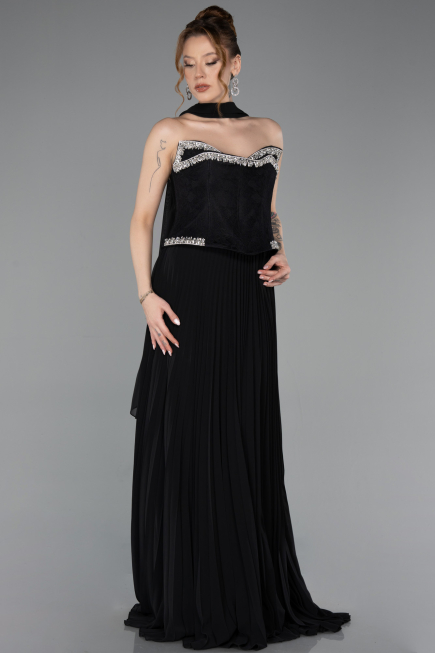 Long Black Chiffon Evening Dress ABU5917
